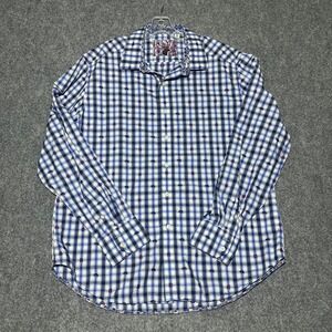 Robert Graham XL Classic Fit‎ Plaid Shirt Blue Embroidered Bear Contrast Cuffs